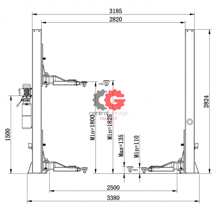 KraftWell KRW4MLS/220 Подъемник двухстоечный г/п 4 т.