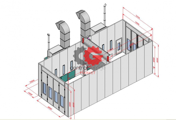 KraftWell KRW1254-TMG Покрасочная камера 12 х 5 х 4 м., 60 000 м3/ч