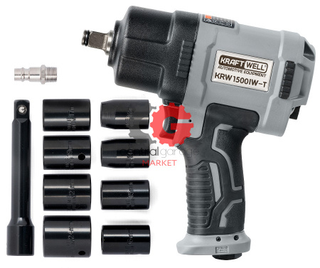 KraftWell KRW1500IW-T Гайковерт пневматический 1/2" 1500 Нм, головки