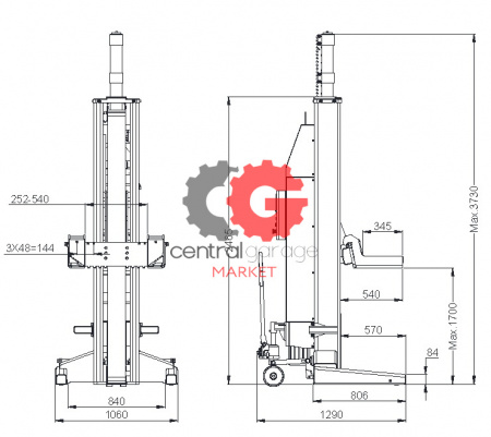KraftWell KRW6H8 Колонны подкатные г/п 4х8,5 т. электрогидравлические беспроводные