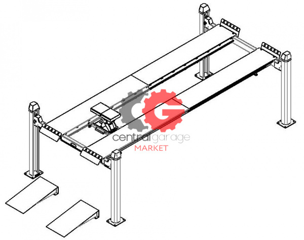 KraftWell KRW12FPLP Подъемник четырехстоечный г/п 12000 кг. платформы гладкие с траверсой