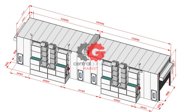 KraftWell KRW2455-TRMG Покрасочная камера 24 х 5 х 4,9 м., 120 000 м3/ч
