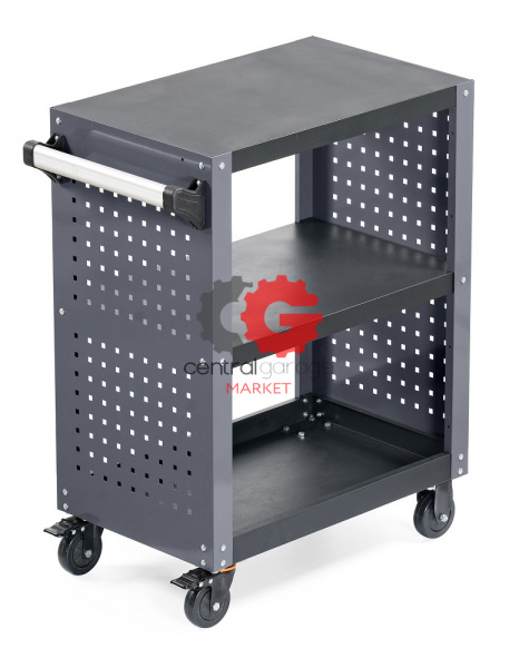 KraftWell KRW-T3PG Тележка профессиональная инструментальная с 3 открытыми полками и перфорированными боковинами