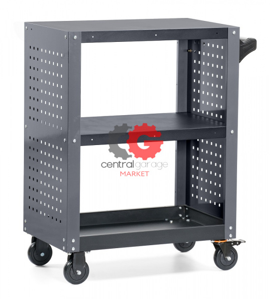 KraftWell KRW-T3PG Тележка профессиональная инструментальная с 3 открытыми полками и перфорированными боковинами