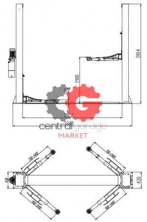 KraftWell CORSO 2C/220 Подъемник комплект г/п 4 т. с анкерами и проставками