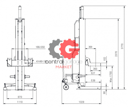 KraftWell KRW6M5.5 Колонны подкатные г/п 4х5 т. электрогидравлические беспроводные