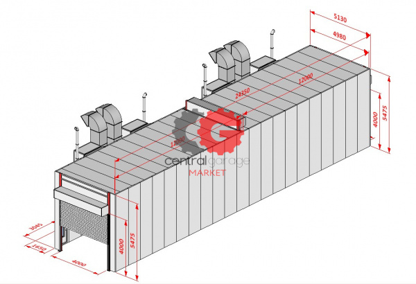 KraftWell KRW2455-TRMG Покрасочная камера 24 х 5 х 4,9 м., 120 000 м3/ч