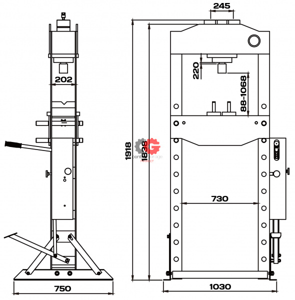 KraftWell KRWPR50F Пресс 50 т. с ручным и ножным приводом