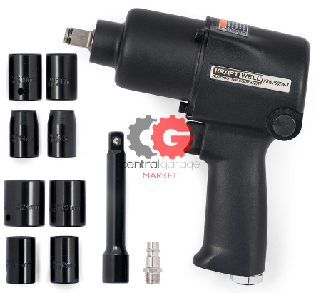 KraftWell KRW750IW-T Гайковерт пневматический 1/2" 780 Нм, головки