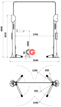 Velyen 4EC1800 Подъемник двухстоечный г/п 3500 кг. электромеханический