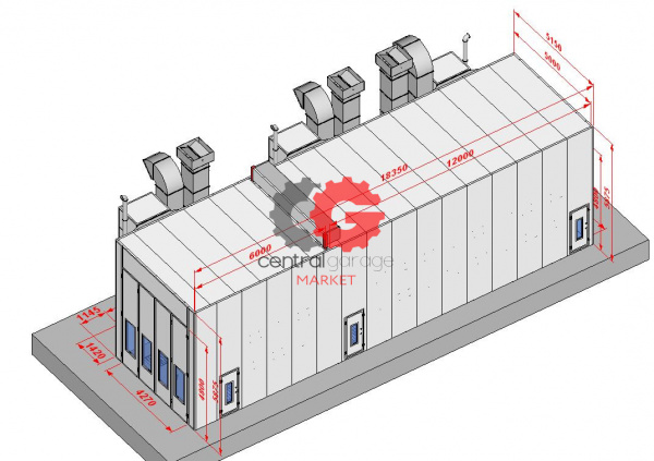 KraftWell KRW1855-TM Покрасочная камера 18 х 5 х 5 м., 75 000 м3/ч