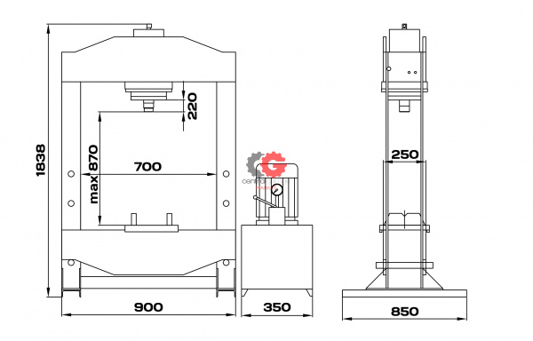 KraftWell KRWPR50E Пресс 50 т. сварная рама c электроприводом