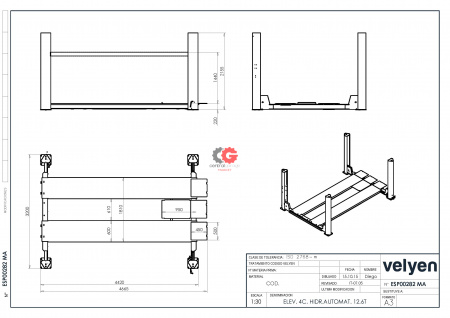 Velyen ESP00282 Подъемник четырехстоечный г/п 12650 кг. платформы гладкие
