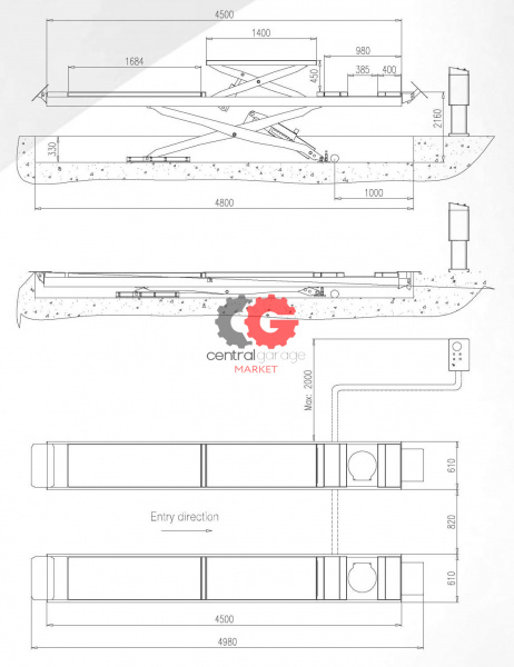 Velyen 4EE0505H Подъемник ножничный г/п 4000 кг., платформы для сход-развала с подъем. второго уровня
