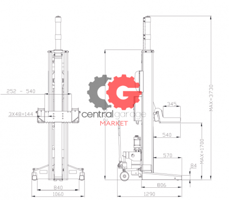 KraftWell KRW4H8 Колонны подкатные г/п 4х8,5 т. электрогидравлические