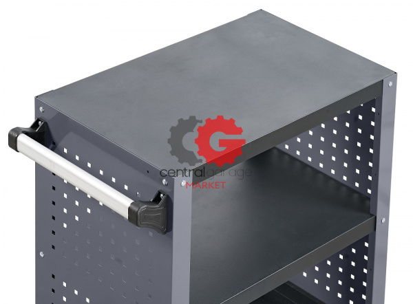 KraftWell KRW-T3PG Тележка профессиональная инструментальная с 3 открытыми полками и перфорированными боковинами