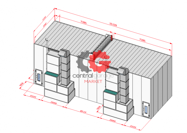 KraftWell KRW1555-MD Покрасочная камера 15 х 5 х 5 м., 84 000 м3/ч